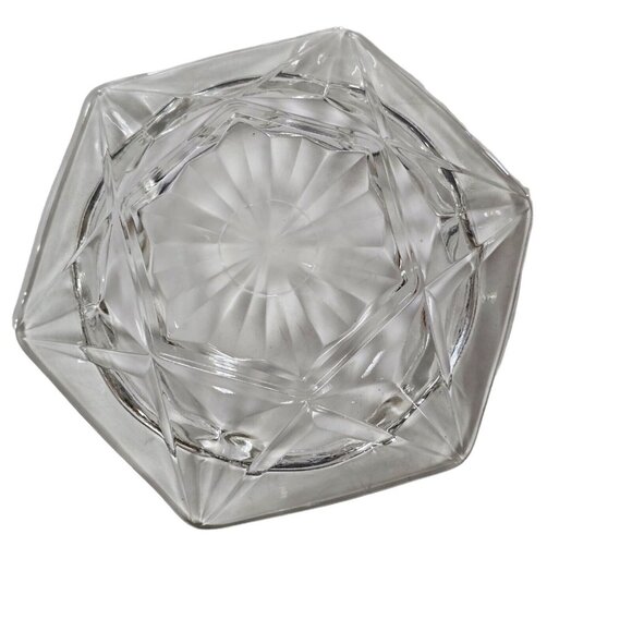 Vintage 90s Clear Glass Hexagonal Star Ashtray Geometric Heavy Duty Retro Decor - Picture 6 of 6